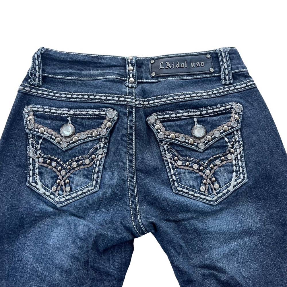 L.A. Idol USA Women’s 3 28W X 34L Dark Wash Studded Sparkle Detail Bootcut Jeans - Picture 13 of 13